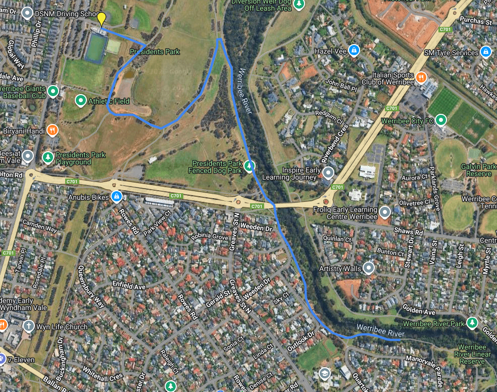 A map screenshot showing the route/course of the Wyndham Vale parkrun.